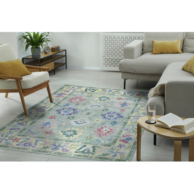 Tapis vert traditionnel en laine noué à la main 8 x 10