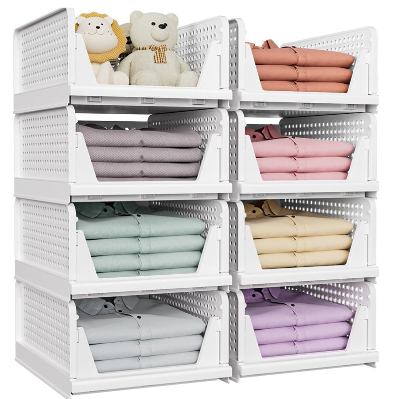Ensemble de 5 paniers de rangement blancs empilables 