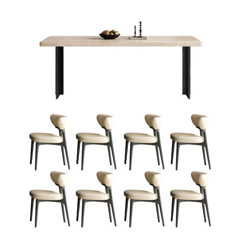 Cave stone slab rectangular dining table and chair, 9