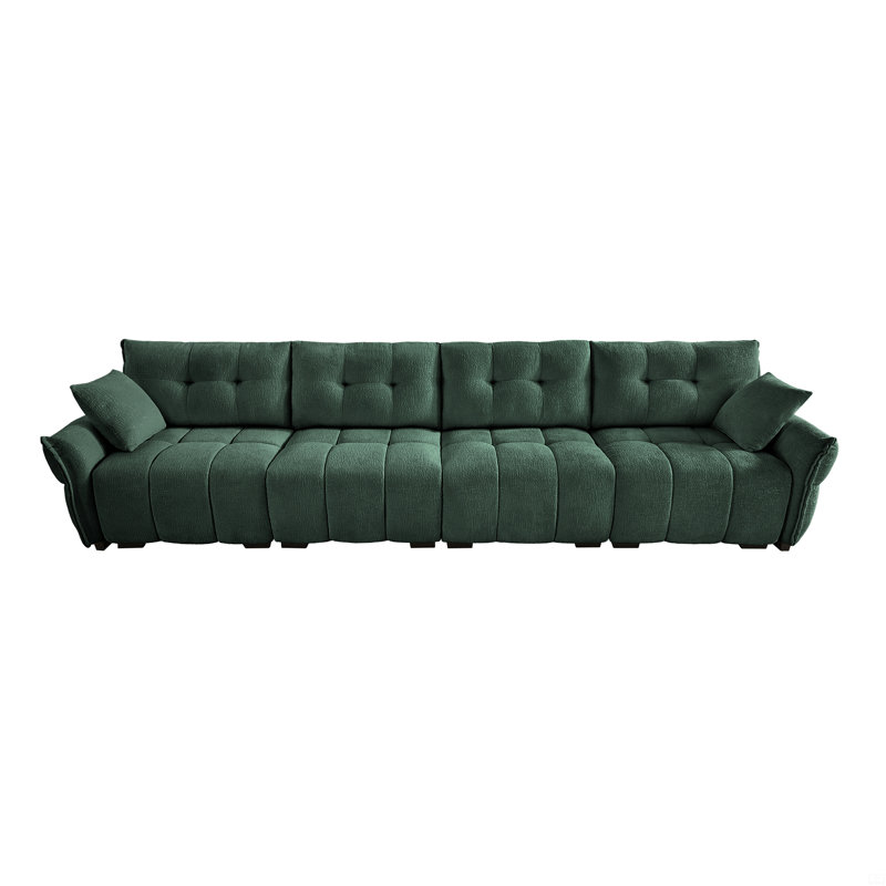4 - Seater Sofa, Solid Wood Frame In Premium Chenille, Green, 35" H x 141.7" W x 33" D