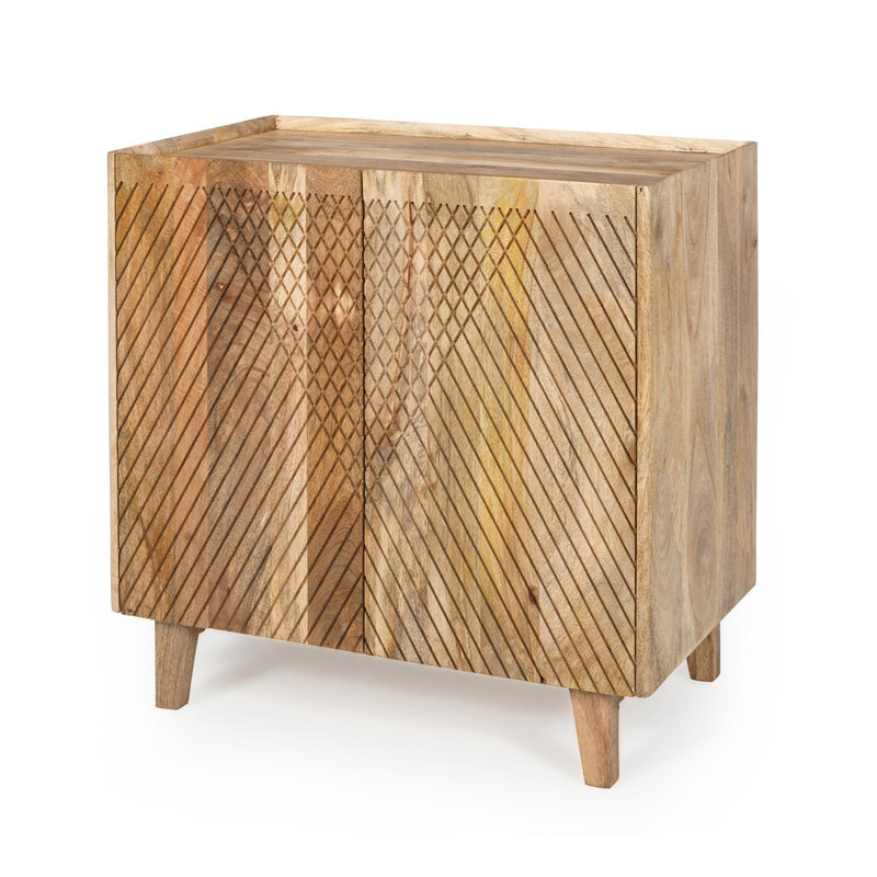Armoire décorative avec rangement, armoire de rangement rustique avec design cannelé et tablette réglable, Naturel