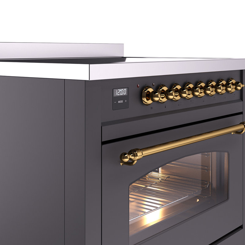 ILVE Nostalgie II Series 36 inch Induction Range with 6 Induction Elements (Glass Door), Graphite Matte/Brass