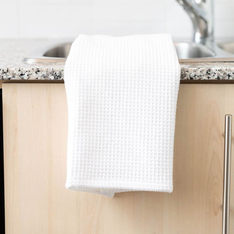Broadway Cotton Waffle Tea Towel Kitchen Towel, White, 4