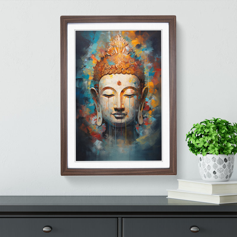 Buddha Abstract No.4 - Single Picture Frame Print on Wood, 46cm H x 34cm W x 2cm D, Walnut