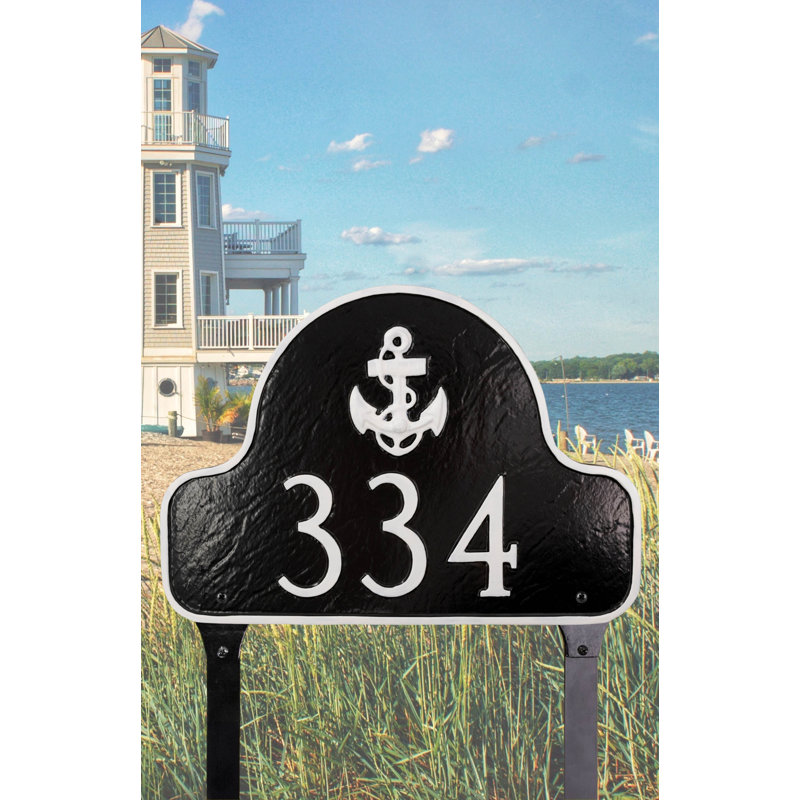 Anchor Arch Address Sign Plaque with Lawn Stakes, Yes, Black/Gold
