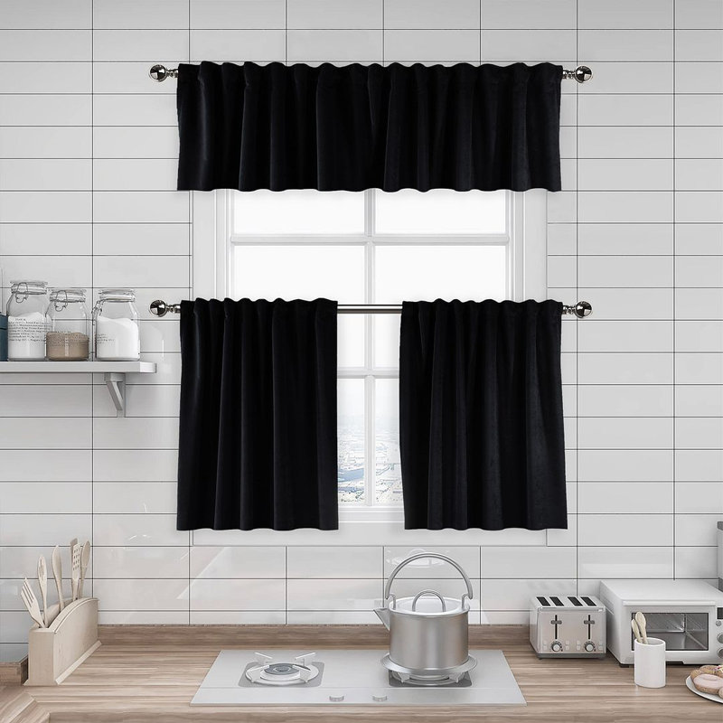 Soft Touch Velvet Kitchen Valance, 90 W x 60 D cm, Black
