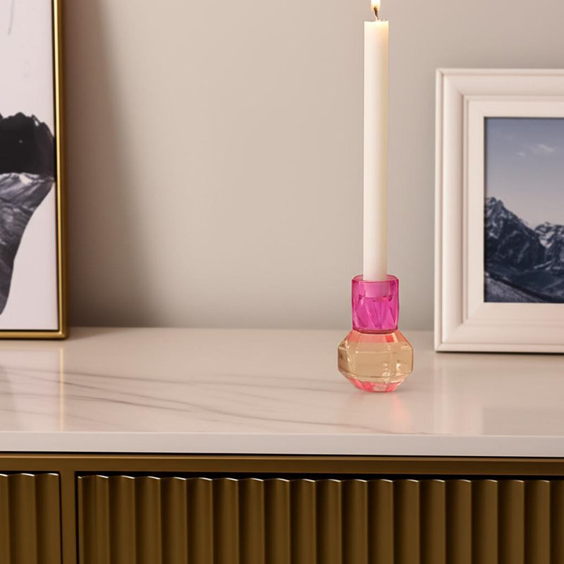 Chandelle de table effilée en cristal 5 po rose et transparent