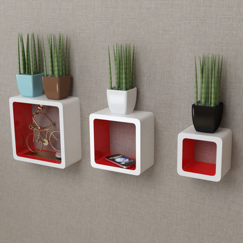 Dudley 3 Piece MDF With A Matte Finish Floating Shelf, White/Red