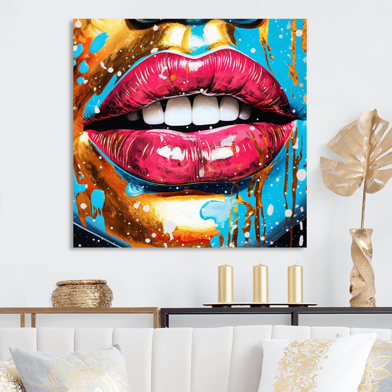 Art mural sur toile Sensual Red Lips Retro Glam, Toile tendue, 30" H x 30" W