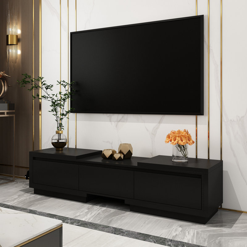 Melvene 3-Drawers Extendable Media Console, Black