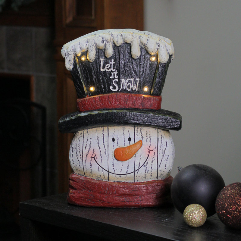 Décoration de Noël en forme de bonhomme de neige patinée à DEL 13 po