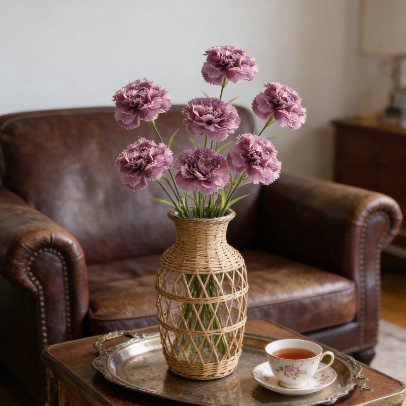 6 œillets fleurs artificielles avec tiges, Mauve