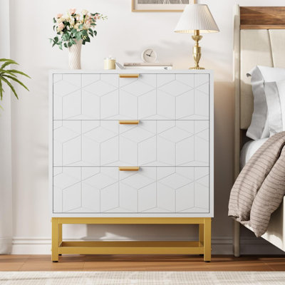 White 3-Drawer Dresser with Metal Legs, Modern Storage Chest for Bedroom, Living Room