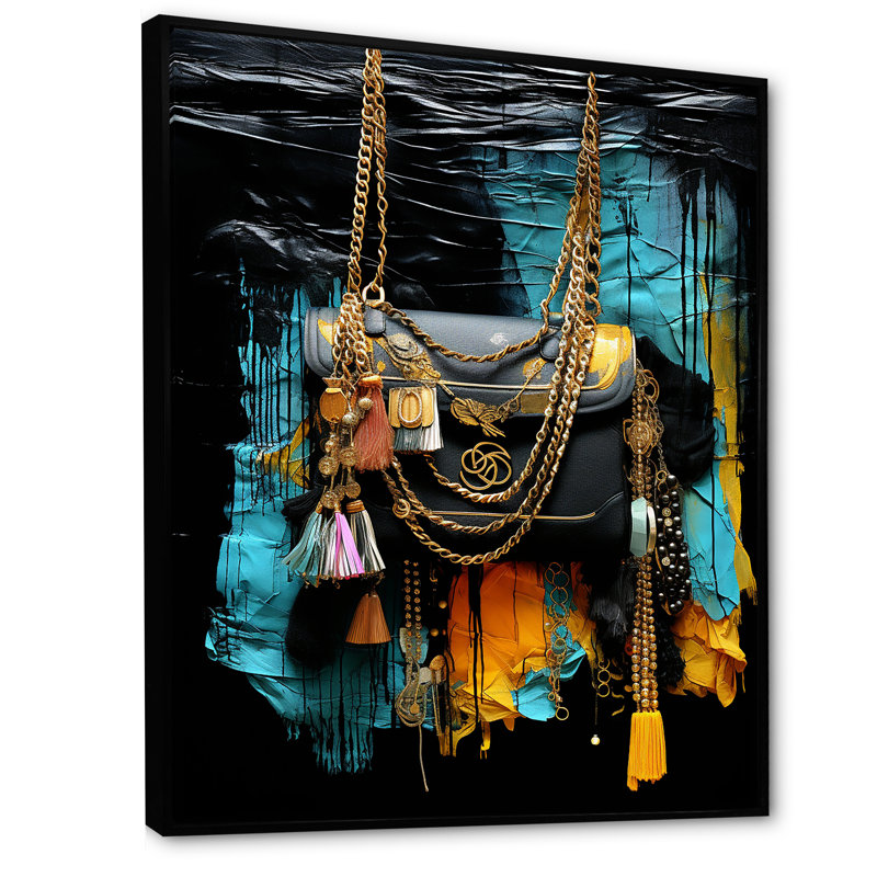 Sac à main bleu et noir Elegance, Cadre flottant noir, H 44 po x l 34 po x P 1,5 po