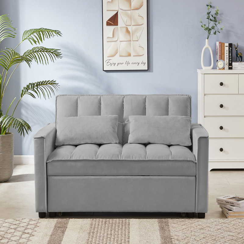 Grey Velvet Loveseat Sofa Bed, 30.7" H x 52.75" W x 35" D, Gray Velvet