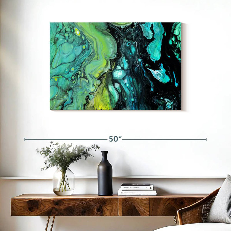 Avery abstrait noir et vert, H 24 po x l 36 po
