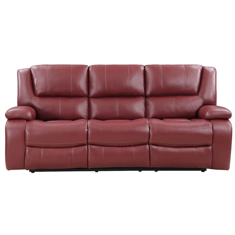 Elodie Red Upholstered Motion Reclining Sofa, Red, Manual - Push Button