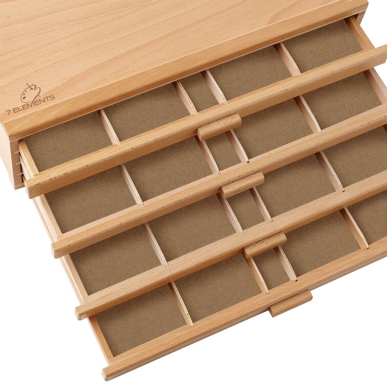 Multi Drawer Beechwood Artist Storage Supply Box - 7 Elements