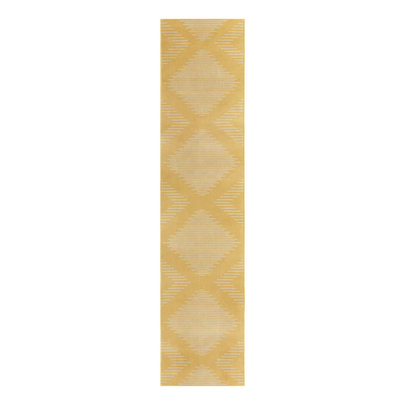 Moroccan Machine Woven Polypropylene Indoor / Outdoor Area Rug in Yellow/White, Runner 3'3" x 14'1"