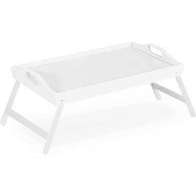 Vatukoula Solid Wood Lap Tray Rayon From Bamboo Breakfast Serving Tray Bed Table With Folding Legs (white)