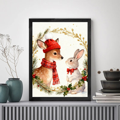 Black Framed Vintage Sweet Christmas Doe Wall Art Retro Style Framed Prints