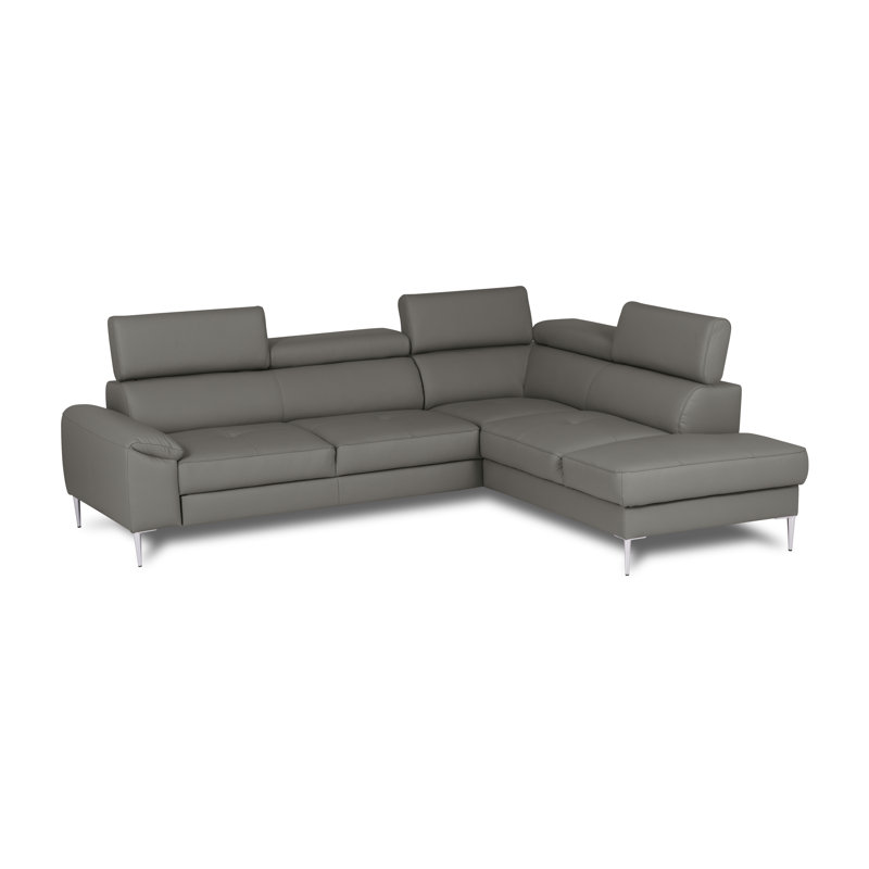 Camden Real Leather Corner Sofa with Pull-Out Bed, Storage & Adjustable Headrests, Right Hand Facing, Dark Grey