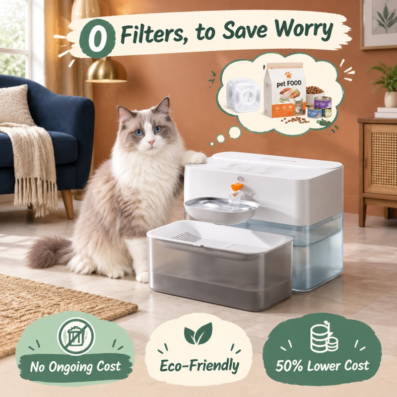 Fontaine à eau automatique sans filtre pour chats, avec séparation des eaux usées et mode capteur.