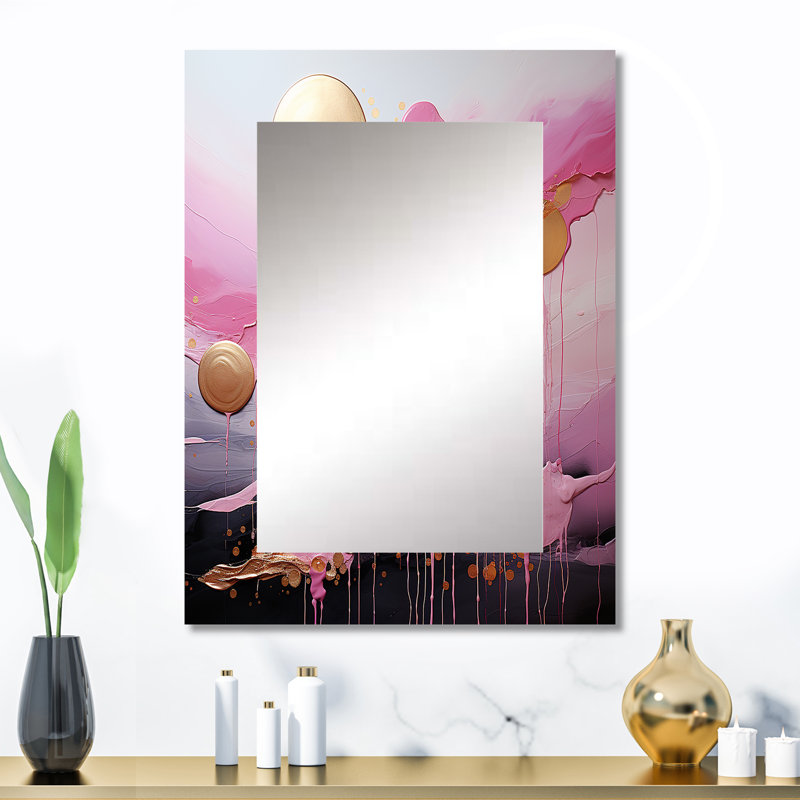 Or et rose moderne liquide formes I - miroir mural formes, miroir décoratif moderne, art imprimé en métal, 32 po x 24 po
