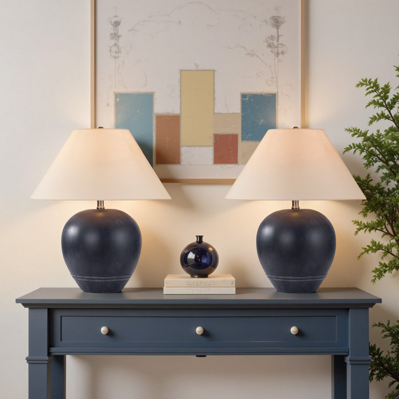 Ensemble de 2 lampes de table en céramique, Noir, H 18,11 po x l 15,75 po x P 15,75 po