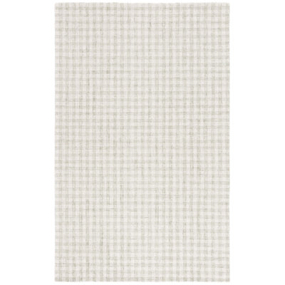 Giovoni Ebony Hand Tufted Wool/Cotton Plaid Rug in Sage/Ivory