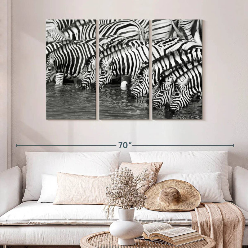 Brampt Etosha Drinking Zebras, 32" H x 50" W