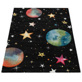 Space Kids Area Rug With Colorful Planet Earth And Stars Universe In Black