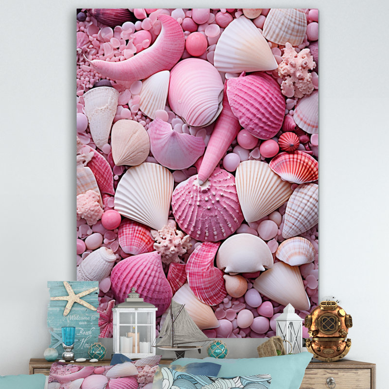 Coquillage rose sur la plage sur toile, H 20 po x l 12 po x P 1 po, Toile tendue
