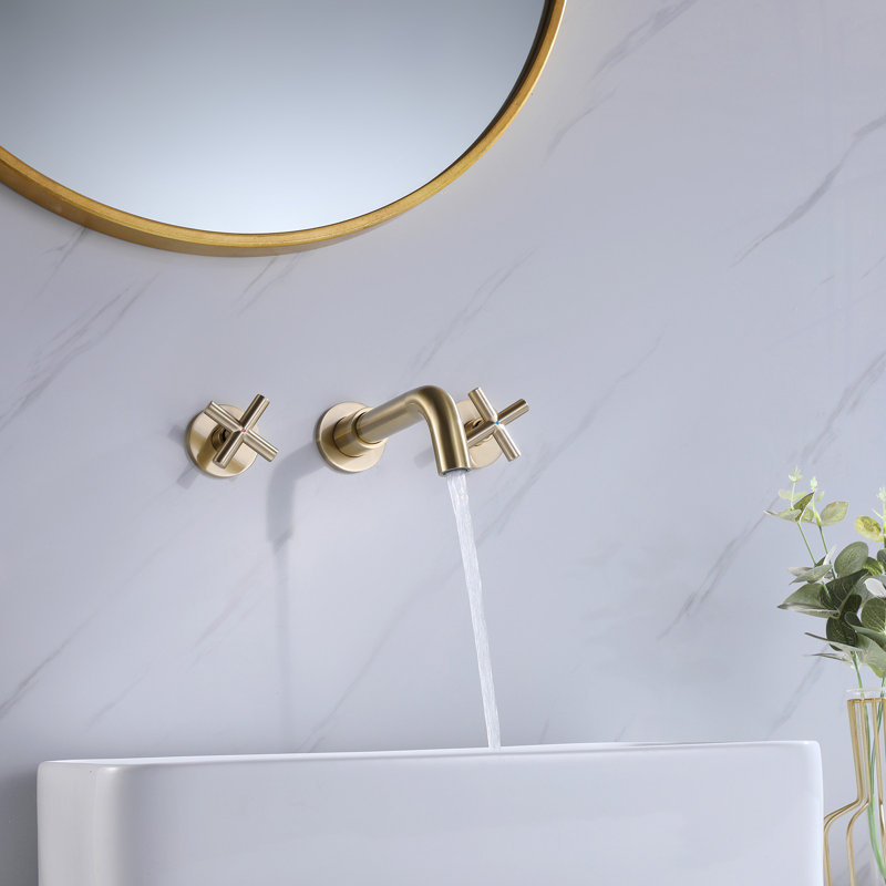 Wall Mounted Optional 2-handle Bathroom Faucet, Brushed Gold