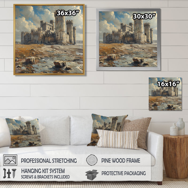 Impression d'art mural gris et blanc majestueux Forteresse I - Forteresses, Toile encadrée blanche avec une seule photo