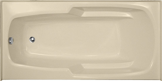 Entre 60'' x 32'' Soaking Fiberglass Bathtub, Bone, Satin Brass