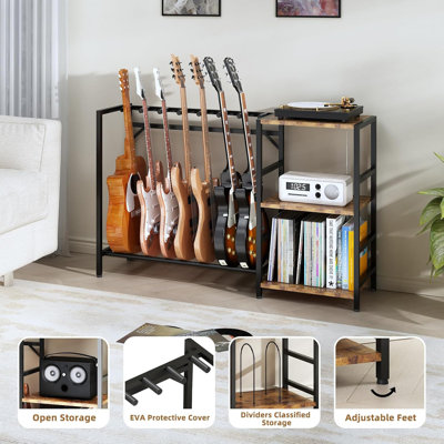 Record Player Stand with Guitar Stand, Record Player Table with Guitar Rack, Guitar Holder 7 Space