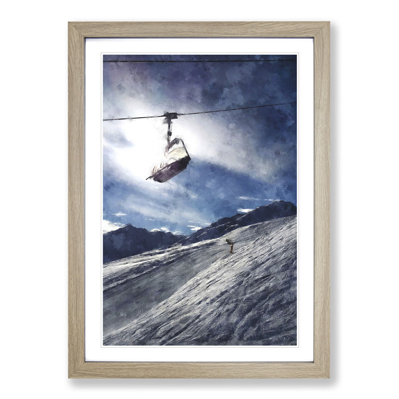 Ski Lift in the Alps - Picture Frame Painting Print on MDF, Oak Framed, 45cm H x 33cm W x 2cm D
