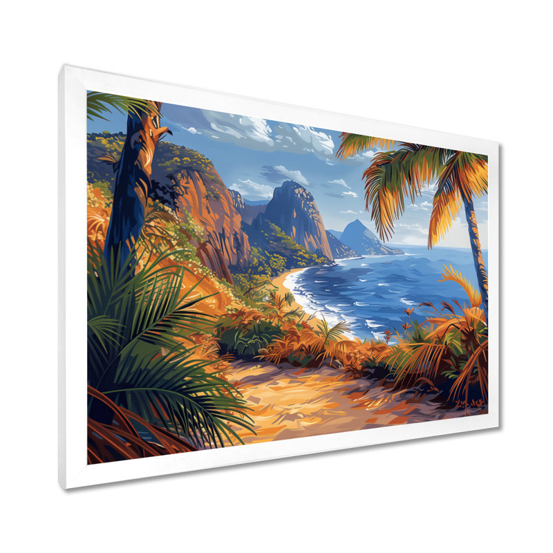 Sugarloaf Mountain Ocean View Landscape I - Beach Wall Art Living Room, Toile encadrée blanche avec une seule photo