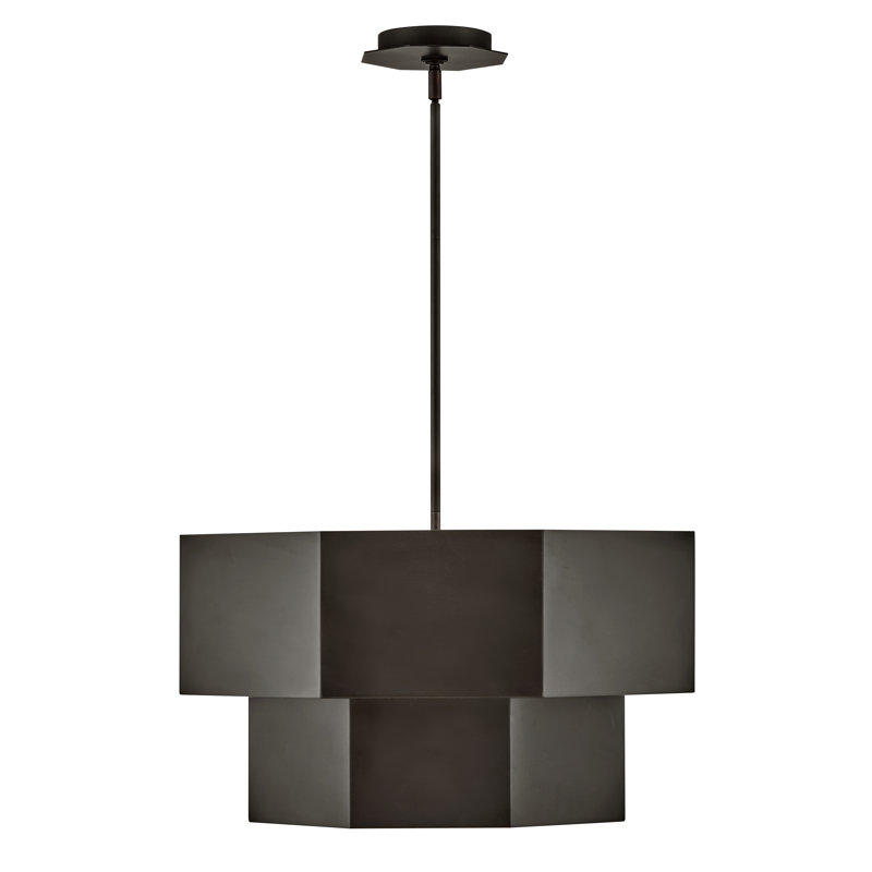 Facet Seven-Light Convertible Hexagonal Two-Tier Chandelier, Black, Black