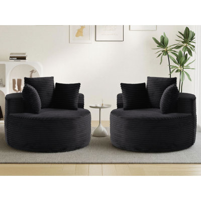 2 Pieces - 43" Round Bean Bag Chair, Upholstered Corduroy Compression Longue Chair