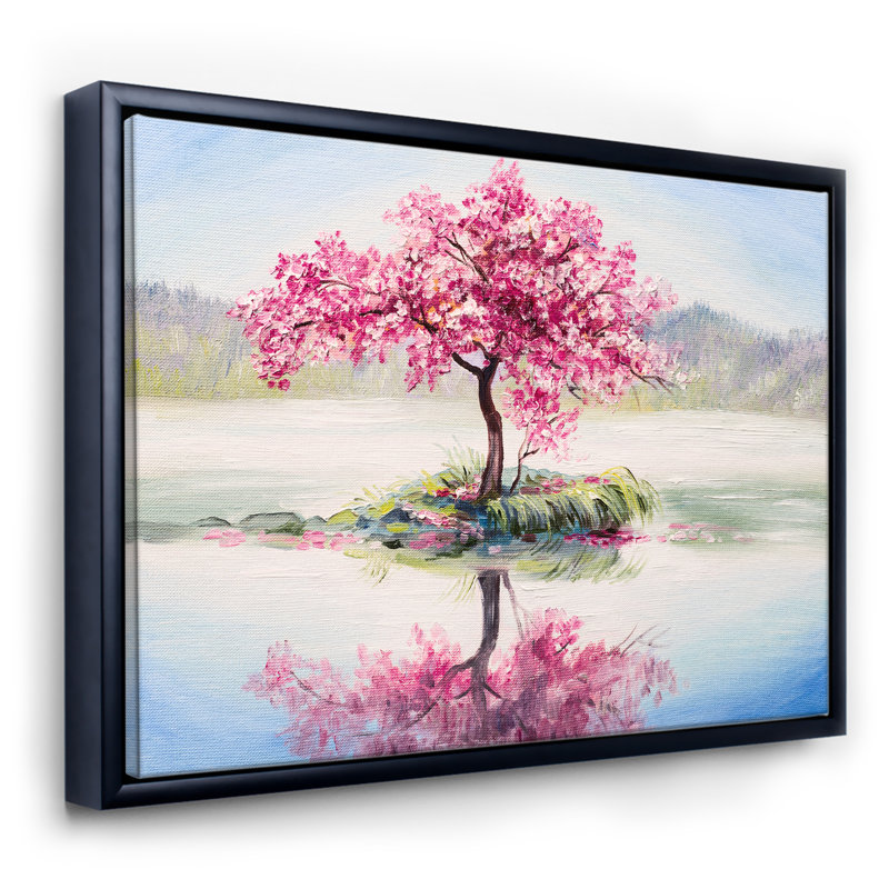 Cerisier japonais sur un petit îlot idyllique - reproduction d'art sur toile, H 24 po x l 32 po x P 1 po
