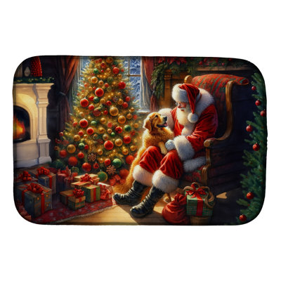 Golden Retriever and Santa Claus Dish Drying Mat