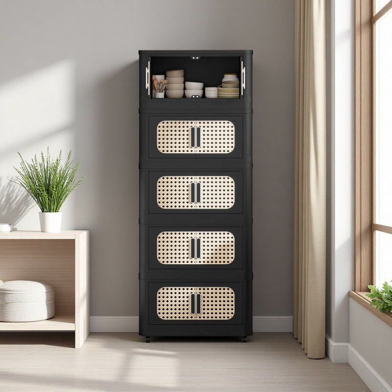 Armoire de rangement pliante latérale de 20 po de large, 5 niveaux, 19,69 po x 11,81 po x 50,00 po, bacs de rangement pliables avec porte magnétique