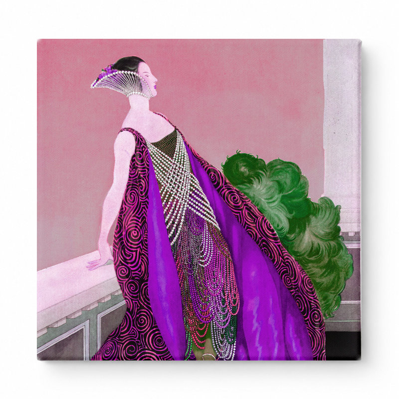 Élégante figure en robe mauve - art mural carré sur toile, 16" W x 16" H