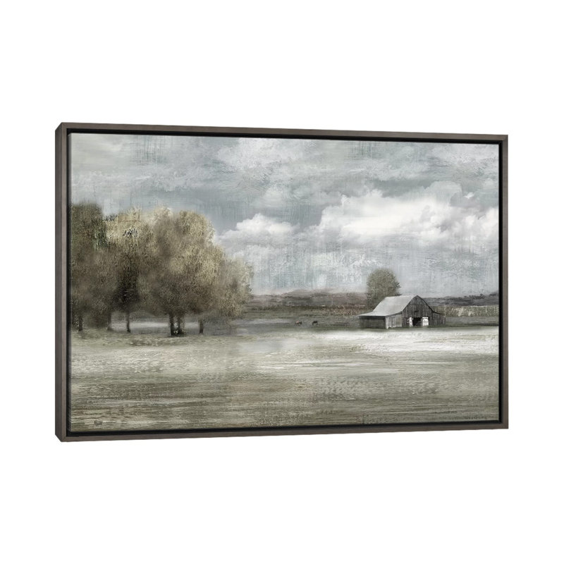 «Country Quiet» par Nan - reproduction imprimée, H 26 po x l 40 po x 1,5 po, Cadre rustique foncé