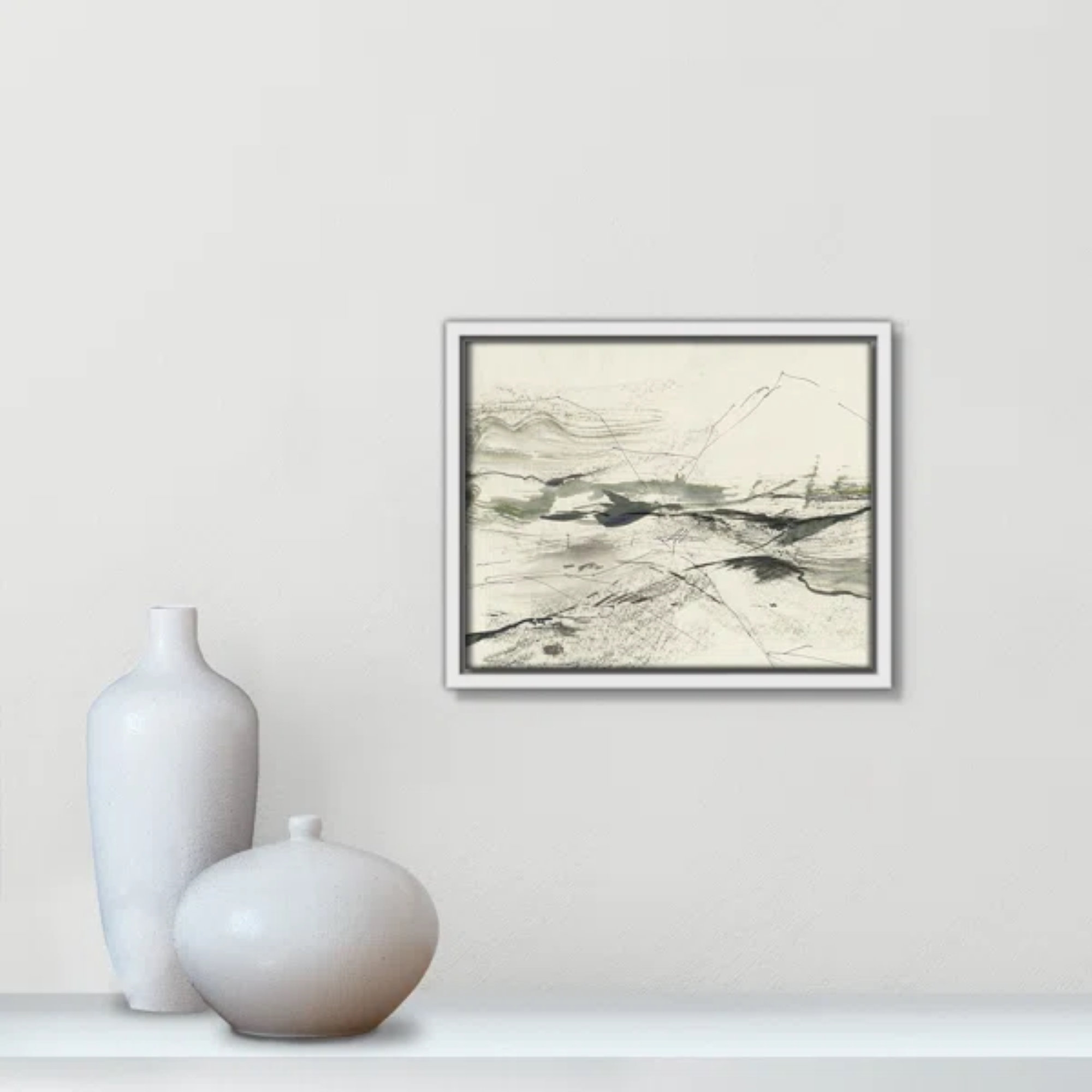 Green Sketches by PI Studio, No Mat, White Floater Framed, 9.5" H x 11.5" W x 2" D