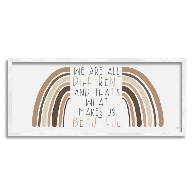 «Différent est beau, citation de motif, ton neutre, arc-en-ciel» par Lux + Me Designs - Art textuel, H 13 po x l 30 po