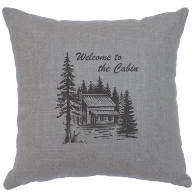 Wooded River Image Pillow - Welcome Cabin - Linen Gray