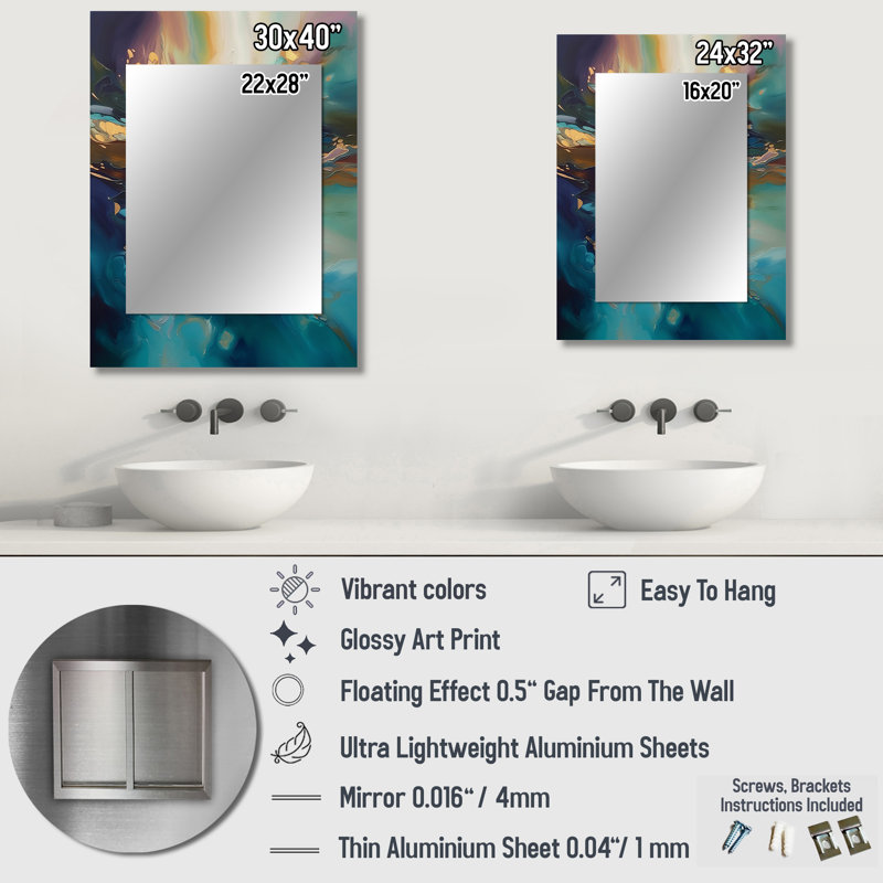Spirited Ocean Sunset in Shades of Blue I - Blue Wall Mirror Decor, 40 po x 30 po